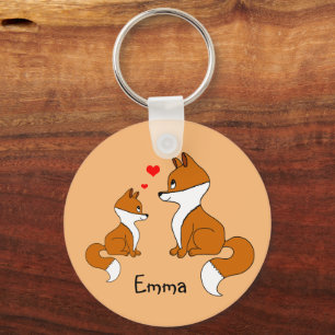 Cute-rävar med hjärtan, hand plockade nyckelring