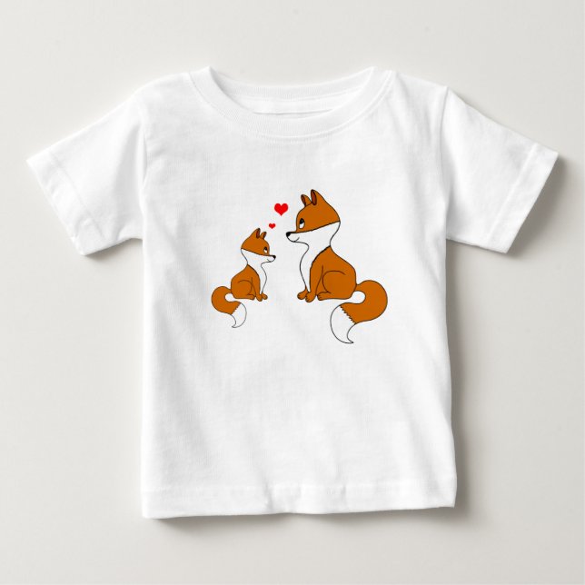 Cute-rävar med hjärtan, hand plockade t shirt (Framsida)