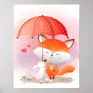 Cute-rävar med kanin gåva till kanin älskare poster