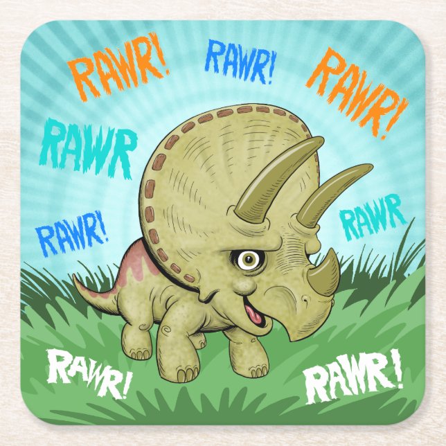 Cute RAWR Triceratops Underlägg Papper Kvadrat (Framsidan)
