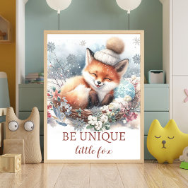 Cute räx Pojke Nursery Woodland, vattenfärg Poster