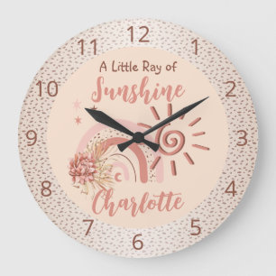 Cute Ray of Sunshine Girls Boho Rainbow Nursery Stor Klocka