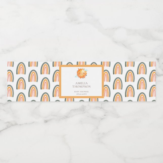 Cute Ray of Sunshine Rainbow Welcome Baby Shower Vattenflaskor Etikett (Singel etikett)