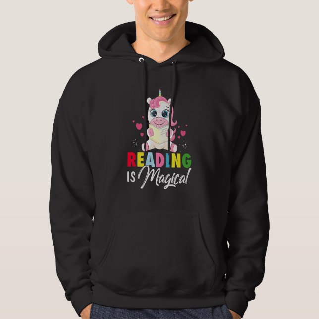 Cute Reading är Magic Unicorn Bok Readers Teac Hoodie (Framsida)