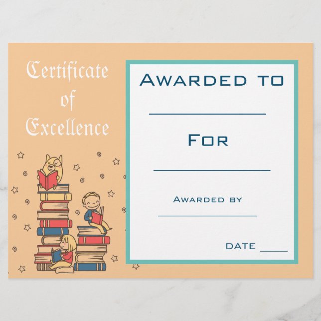 Cute Reading Award certifikat Lärarförråd (Framsida)