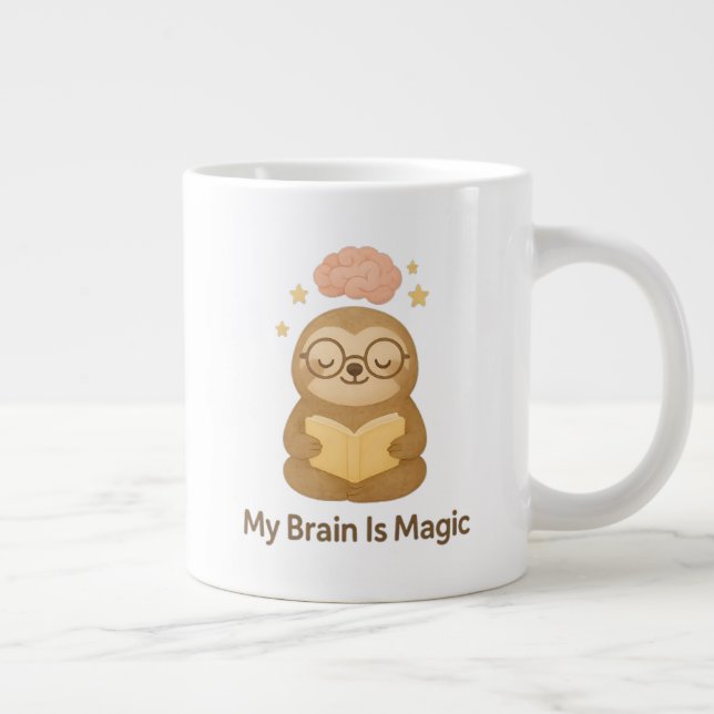 Cute Reading Bear — My Brain Is Magic Motivational Jumbo Mugg (Höger)