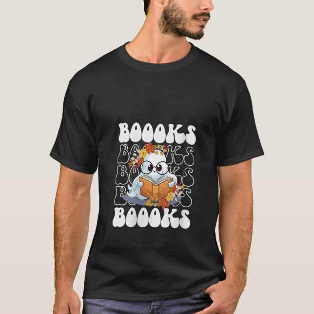 Cute Reading Bokar Ghost Spooky Retro Bok Älskare  T Shirt (Framsida)