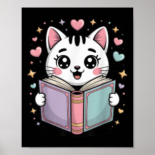 Cute Reading Cat Bok Älskare lärarbibliotekarie Bo Poster