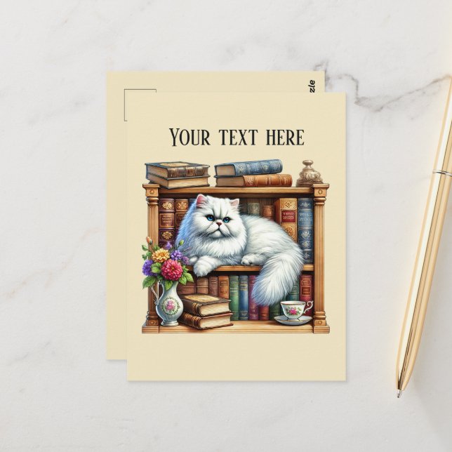 Cute reading cat lovers  vykort (Fram/Back In Situ)