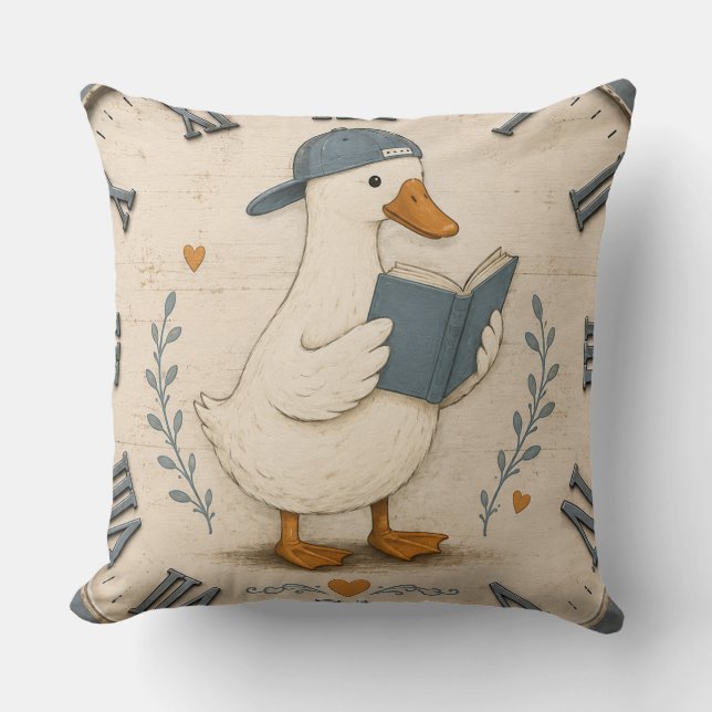 Cute Reading Duck Book Lover Whimsical Nursery  Kudde (Framsida)