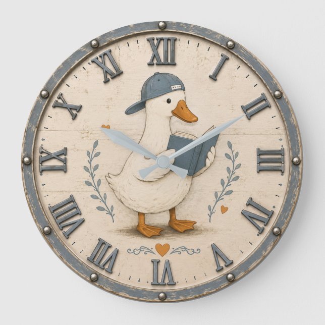 Cute Reading Duck Book Lover Whimsical Nursery  Stor Klocka (Framsida)
