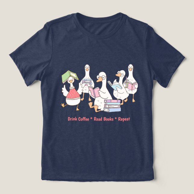Cute Reading Geese T-Shirt • Book Lover Tee (Design Framsida)