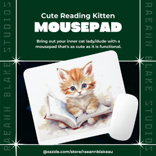 Cute Reading Kitten Mousepad Musmatta