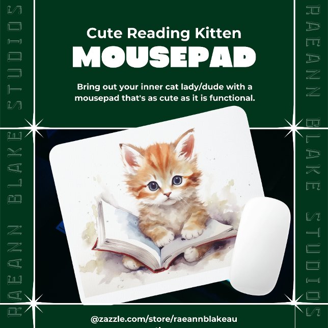 Cute Reading Kitten Mousepad Musmatta (Skapare uppladdad)