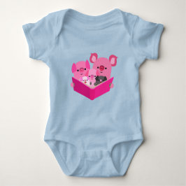 Cute Reading Tecknad Gris Family Baby Bodykostym T Shirt