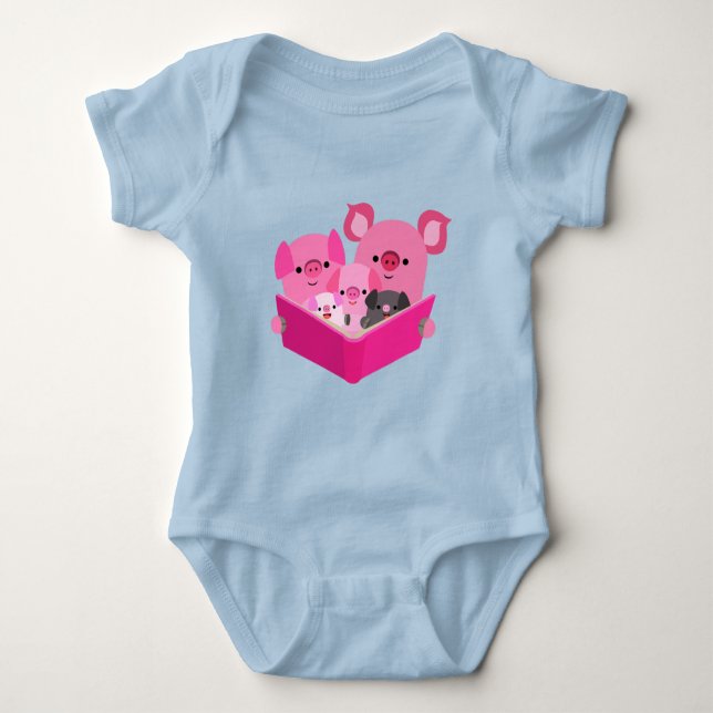 Cute Reading Tecknad Gris Family Baby Bodykostym T Shirt (Framsida)