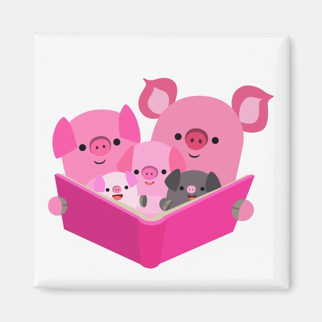 Cute Reading Tecknad Gris Family Magnet (Framsidan)