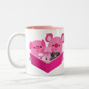 Cute Reading Tecknad Gris Family Mugg