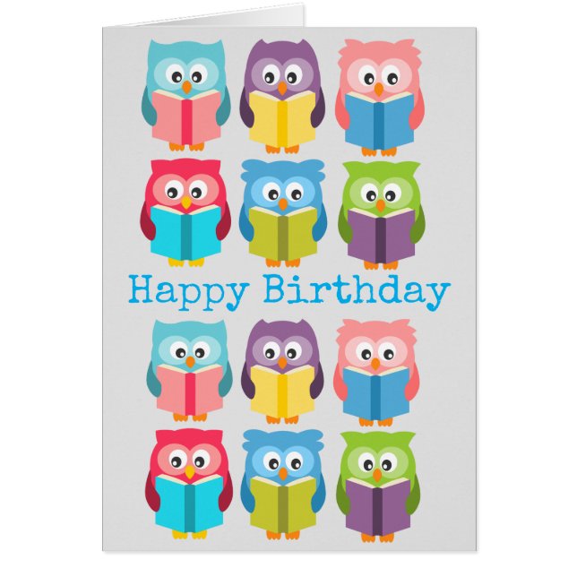 Cute reading uggla hälsningskort (Framsidan)