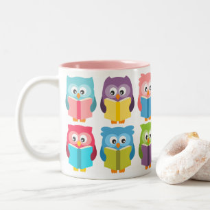 Cute reading uggla Två-Tonad mugg