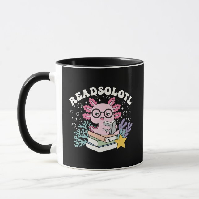Cute Readsolotl Axolotl Reading Books Pun Coffee  Mugg (Vänster)