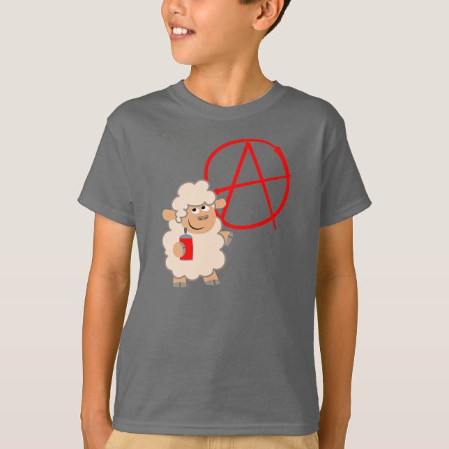 Cute Rebellious Tecknad Sheep Children T-Shirt (Framsida)