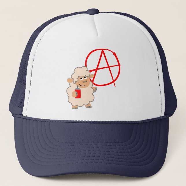 Cute Rebellious Tecknad Sheep Hat Truckerkeps (Framsida)