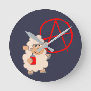 Cute Rebellious Tecknad Sheep Rund Klocka