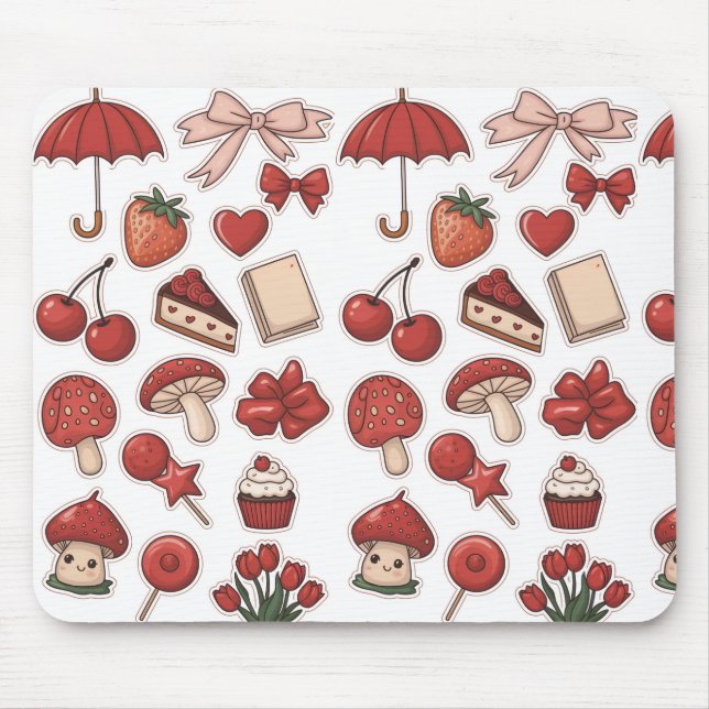 Cute Red Aesthetic Mushroom Strawberry Dessert Pat Musmatta (Framsidan)