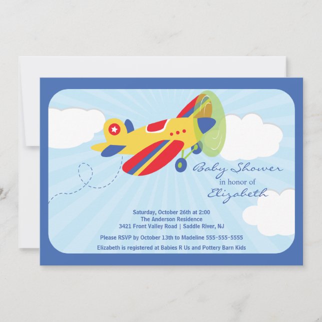 Cute Red Airplan Boy Baby Shower-inbjudan Inbjudningar (Framsida)