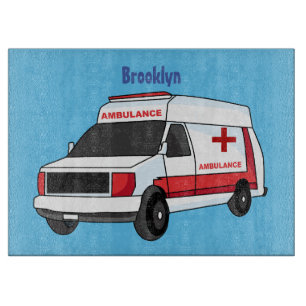 Cute red ambulance van tecknad