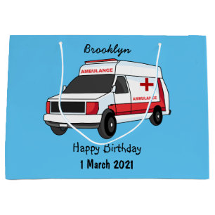 Cute red ambulance van tecknad