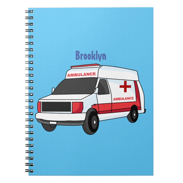 Cute red ambulance van tecknad anteckningsbok (Framsidan)