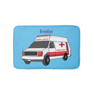 Cute red ambulance van tecknad badrumsmatta