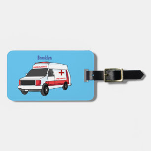 Cute red ambulance van tecknad bagagebricka