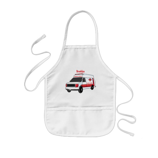 Cute red ambulance van tecknad barnförkläde (Framsidan)
