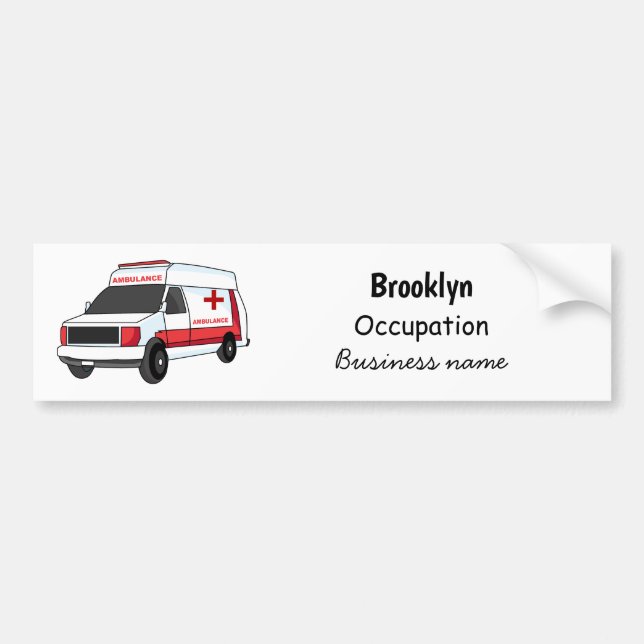 Cute red ambulance van tecknad bildekal (Framsidan)