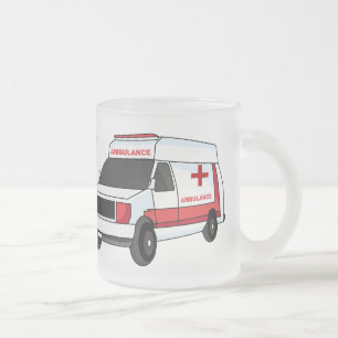 Cute red ambulance van tecknad frostad glasmugg