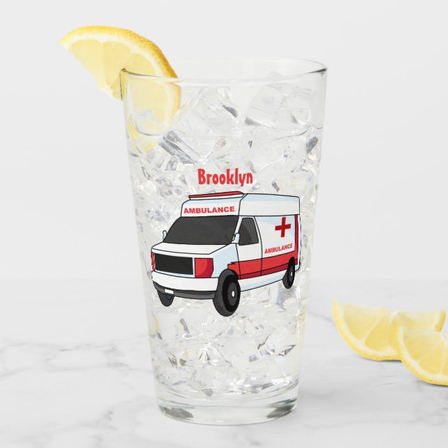 Cute red ambulance van tecknad glaskopp (Framsida Ice)