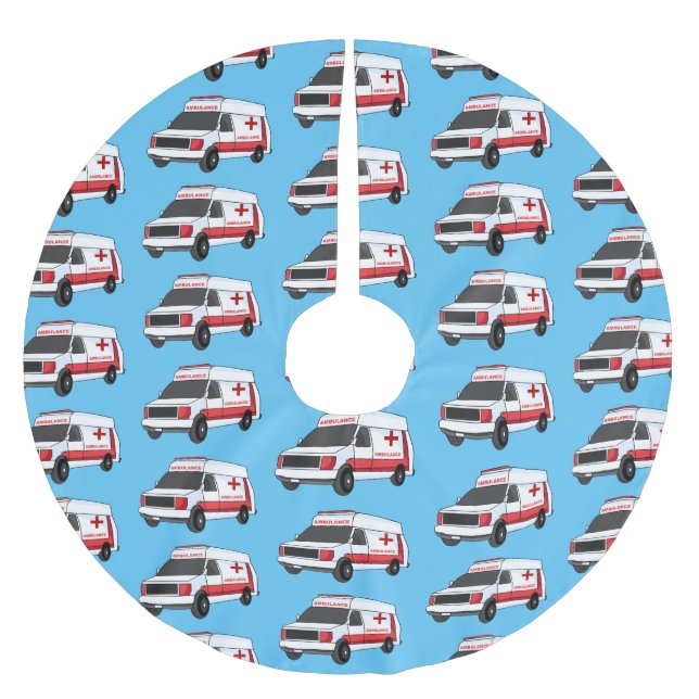 Cute red ambulance van tecknad julgransmatta borstad polyester (Framsidan)