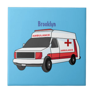 Cute red ambulance van tecknad kakelplatta
