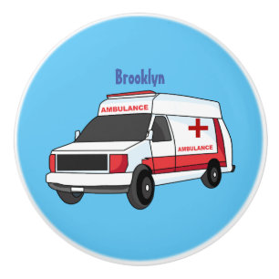 Cute red ambulance van tecknad knopp