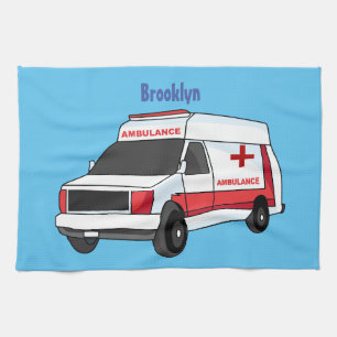 Cute red ambulance van tecknad kökshandduk