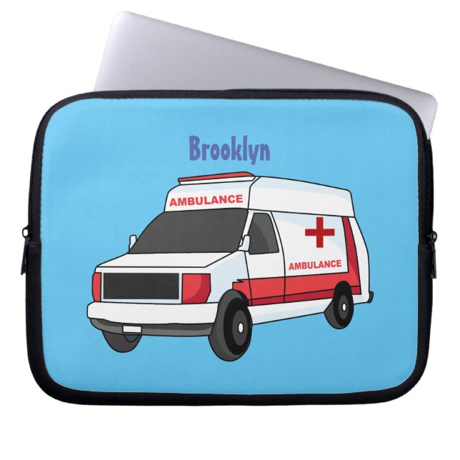 Cute red ambulance van tecknad laptop fodral (Framsidan)