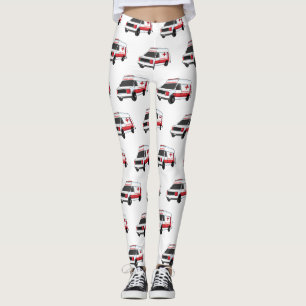 Cute red ambulance van tecknad leggings