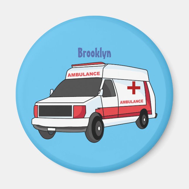 Cute red ambulance van tecknad magnet (Framsidan)