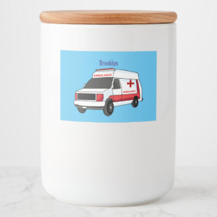 Cute red ambulance van tecknad mat etiketter