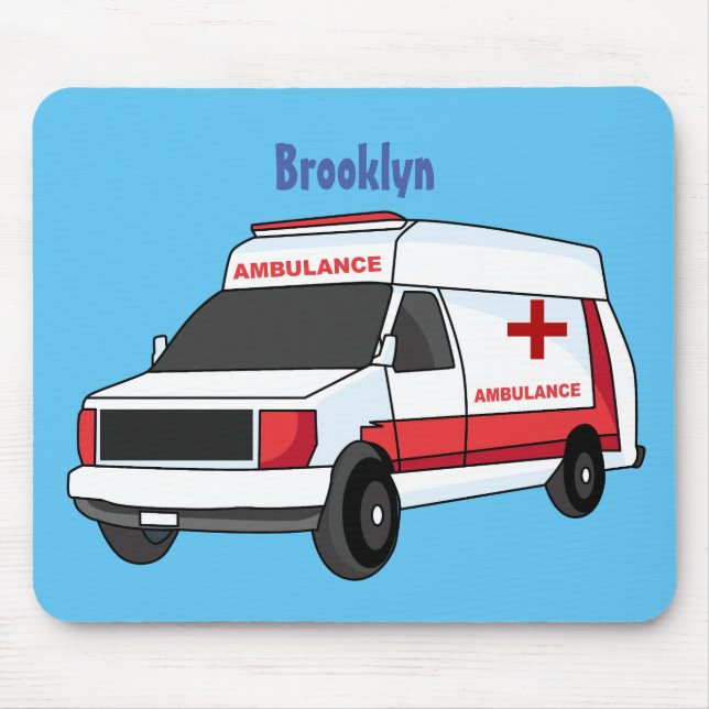 Cute red ambulance van tecknad musmatta (Framsidan)