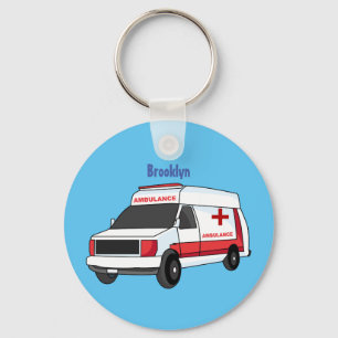 Cute red ambulance van tecknad nyckelring