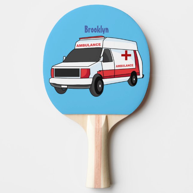 Cute red ambulance van tecknad pingisracket (Framsidan)